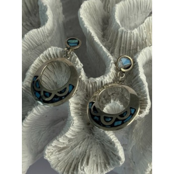 Vintage 925 Sterling Silver Turquoise Earrings Length 1.80 Inch