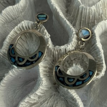 Vintage 925 Sterling Silver Turquoise Earrings Length 1.80 Inch