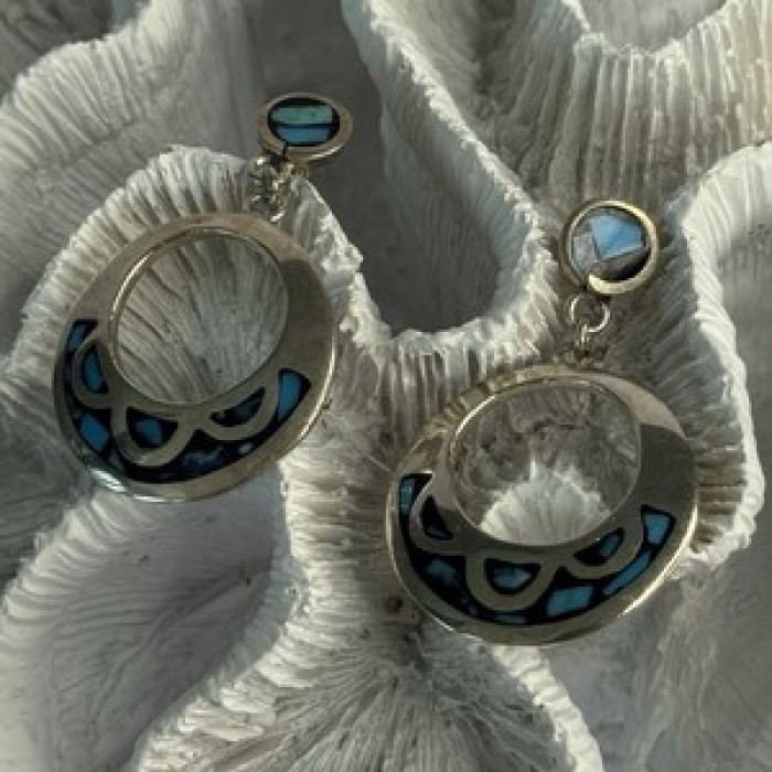 Vintage 925 Sterling Silver Turquoise Earrings Length 1.80 Inch