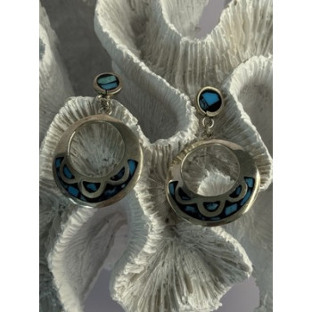 Vintage 925 Sterling Silver Turquoise Earrings Length 1.80 Inch
