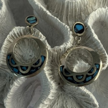 Vintage 925 Sterling Silver Turquoise Earrings Length 1.80 Inch