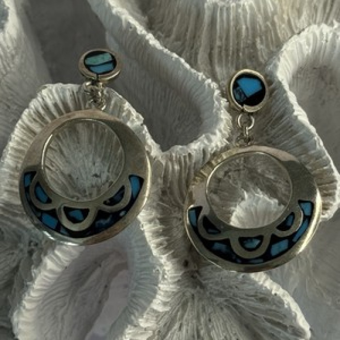 Vintage 925 Sterling Silver Turquoise Earrings Length 1.80 Inch