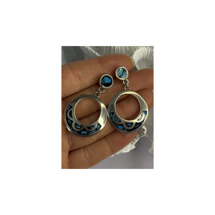 Vintage 925 Sterling Silver Turquoise Earrings Length 1.80 Inch