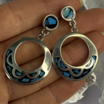 Vintage 925 Sterling Silver Turquoise Earrings Length 1.80 Inch