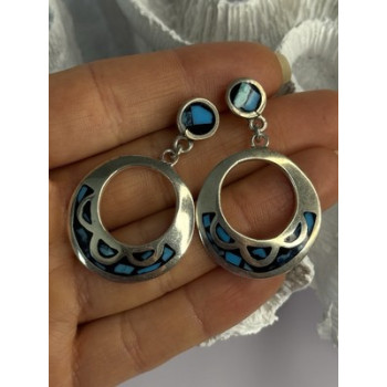 Vintage 925 Sterling Silver Turquoise Earrings Length 1.80 Inch
