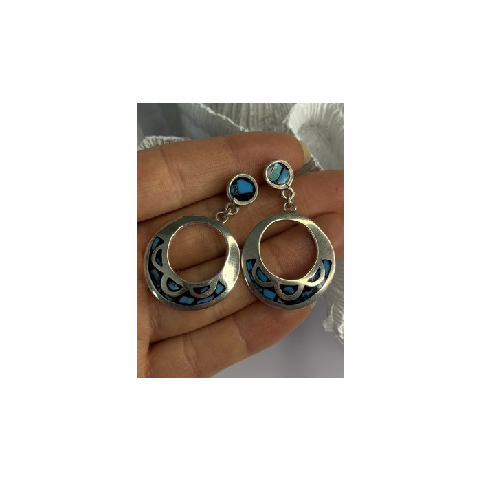 Vintage 925 Sterling Silver Turquoise Earrings Length 1.80 Inch