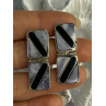 Vintage 925 Sterling Silver Agate & Onyx Earrings Length 1.50 Inch