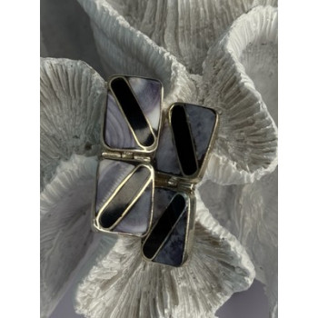 Vintage 925 Sterling Silver Agate & Onyx Earrings Length 1.50 Inch