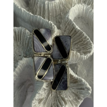 Vintage 925 Sterling Silver Agate & Onyx Earrings Length 1.50 Inch