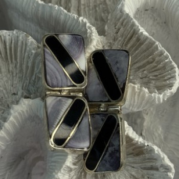 Vintage 925 Sterling Silver Agate & Onyx Earrings Length 1.50 Inch