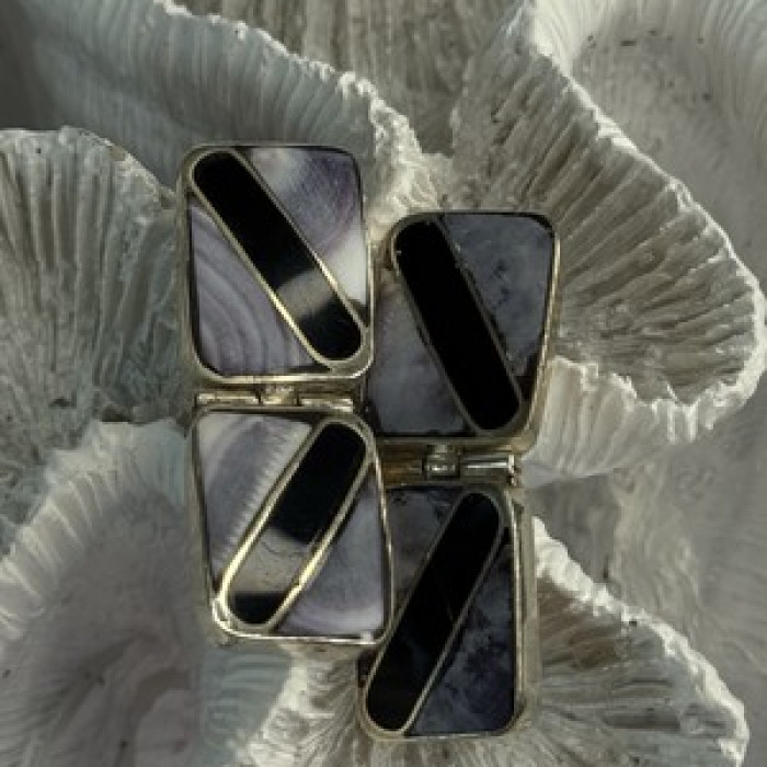 Vintage 925 Sterling Silver Agate & Onyx Earrings Length 1.50 Inch