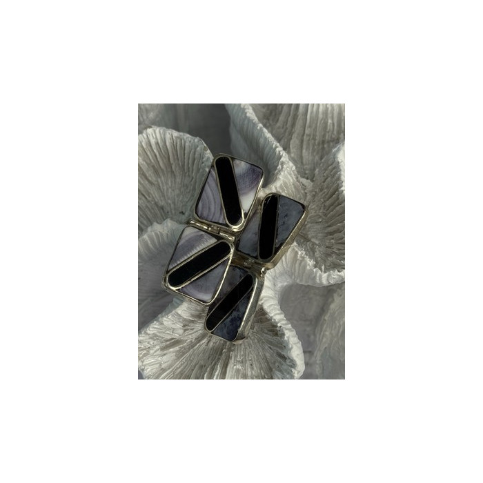 Vintage 925 Sterling Silver Agate & Onyx Earrings Length 1.50 Inch