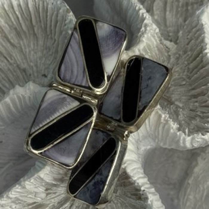 Vintage 925 Sterling Silver Agate & Onyx Earrings Length 1.50 Inch