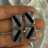 Vintage 925 Sterling Silver Agate & Onyx Earrings Length 1.50 Inch