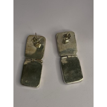 Vintage 925 Sterling Silver Agate & Onyx Earrings Length 1.50 Inch