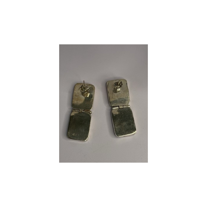 Vintage 925 Sterling Silver Agate & Onyx Earrings Length 1.50 Inch