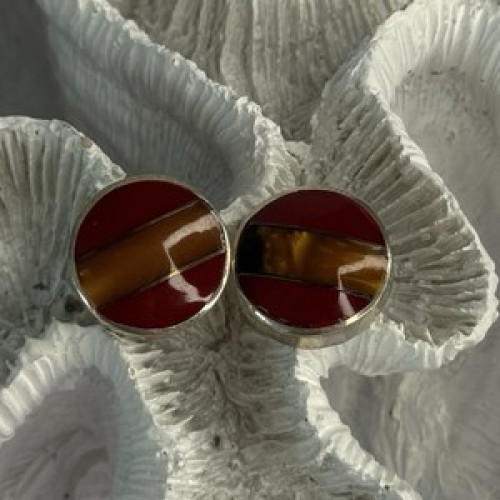 925 Sterling Silver Carnelian Earrings Length 0.70 Inch