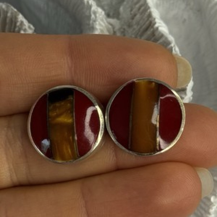 925 Sterling Silver Carnelian Earrings Length 0.70 Inch