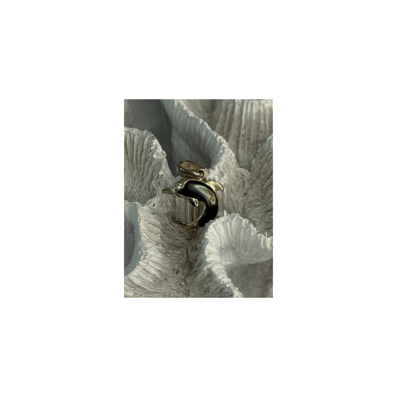 925 Sterling Silver Abalone Dolphin Pendant Length 0.90 Inch