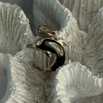 925 Sterling Silver Abalone Dolphin Pendant Length 0.90 Inch