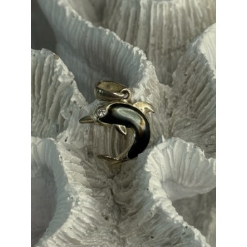 925 Sterling Silver Abalone Dolphin Pendant Length 0.90 Inch