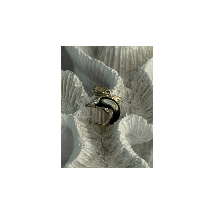 925 Sterling Silver Abalone Dolphin Pendant Length 0.90 Inch