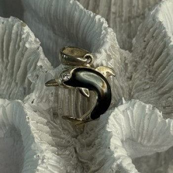 925 Sterling Silver Abalone Dolphin Pendant Length 0.90 Inch