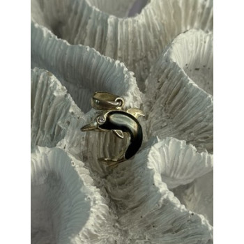 925 Sterling Silver Abalone Dolphin Pendant Length 0.90 Inch