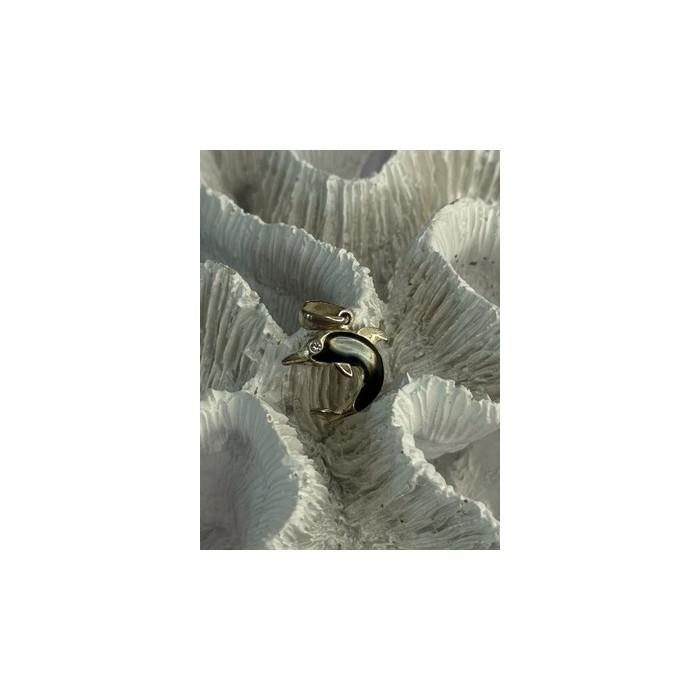 925 Sterling Silver Abalone Dolphin Pendant Length 0.90 Inch