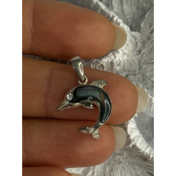 925 Sterling Silver Abalone Dolphin Pendant Length 0.90 Inch