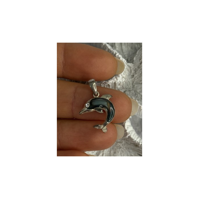 925 Sterling Silver Abalone Dolphin Pendant Length 0.90 Inch