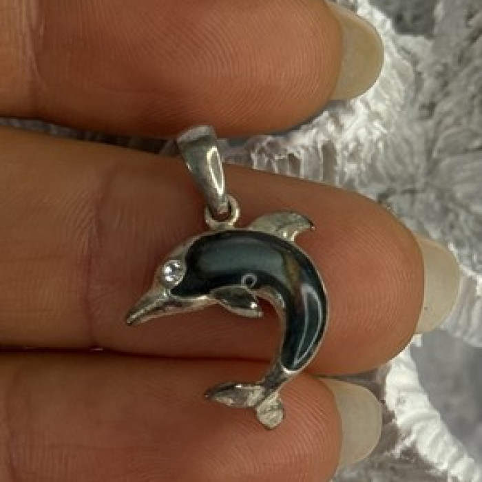 925 Sterling Silver Abalone Dolphin Pendant Length 0.90 Inch