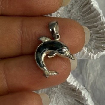 925 Sterling Silver Abalone Dolphin Pendant Length 0.90 Inch