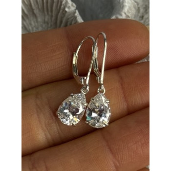 Shiny 925 Sterling Silver CZ Earrings Length 1 Inch