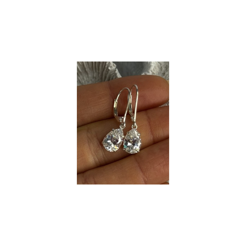 Shiny 925 Sterling Silver CZ Earrings Length 1 Inch