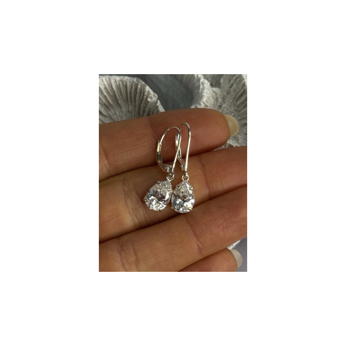 Shiny 925 Sterling Silver CZ Earrings Length 1 Inch