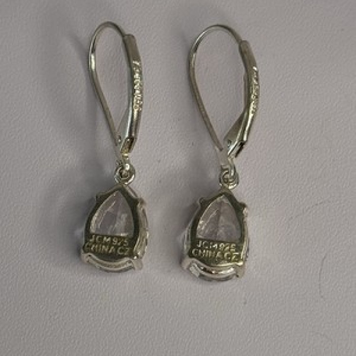 Shiny 925 Sterling Silver CZ Earrings Length 1 Inch