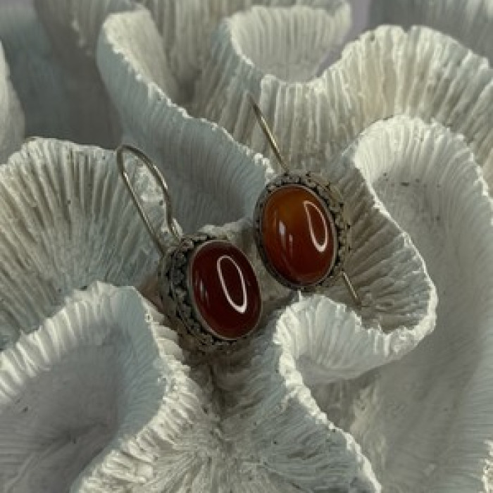 Vintage 925 Sterling Silver Carnelian Earrings Length 1.20 Inch