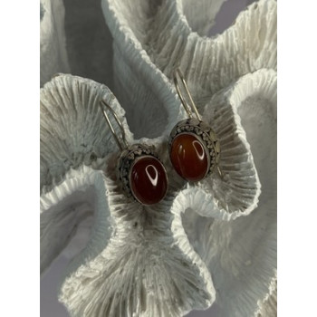 Vintage 925 Sterling Silver Carnelian Earrings Length 1.20 Inch