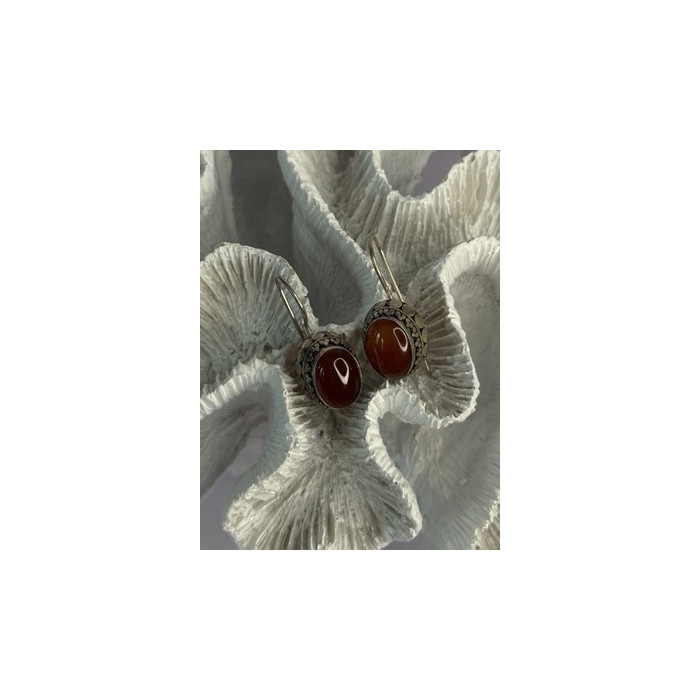 Vintage 925 Sterling Silver Carnelian Earrings Length 1.20 Inch