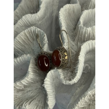Vintage 925 Sterling Silver Carnelian Earrings Length 1.20 Inch