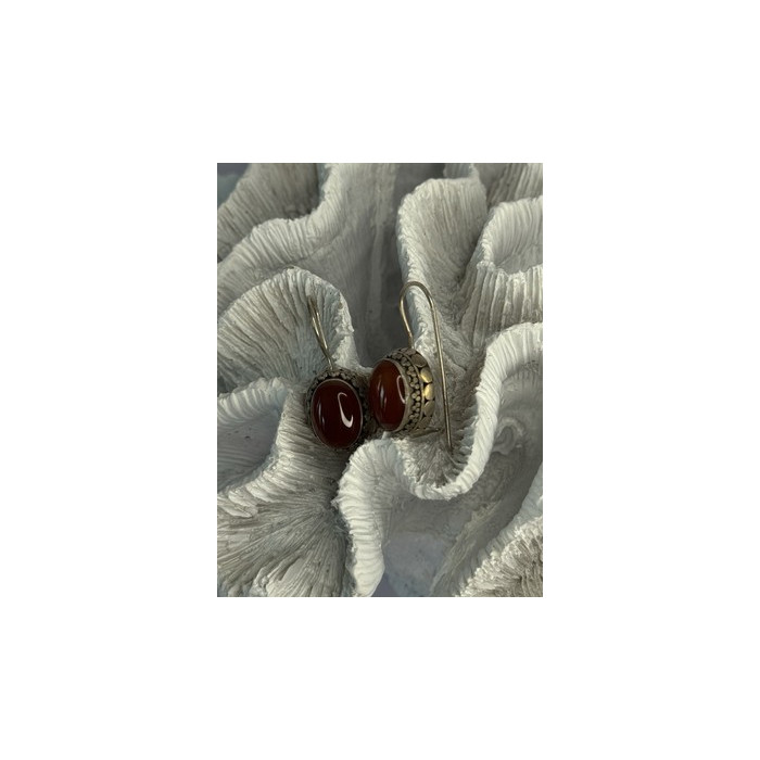 Vintage 925 Sterling Silver Carnelian Earrings Length 1.20 Inch