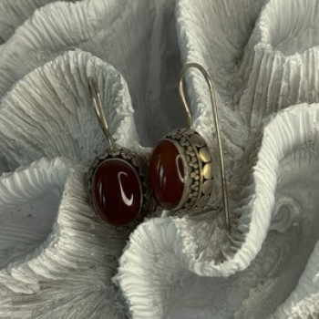 Vintage 925 Sterling Silver Carnelian Earrings Length 1.20 Inch