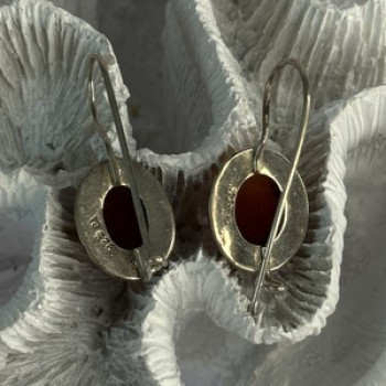Vintage 925 Sterling Silver Carnelian Earrings Length 1.20 Inch