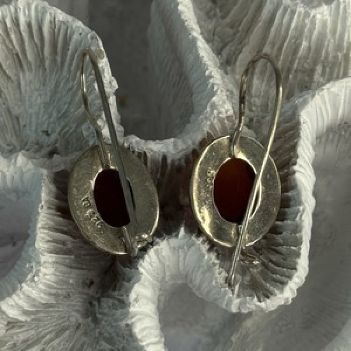 Vintage 925 Sterling Silver Carnelian Earrings Length 1.20 Inch