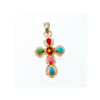 925 Sterling Silver Multicolor Agate Cross Pendant
