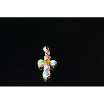 925 Sterling Silver Multicolor Agate Cross Pendant