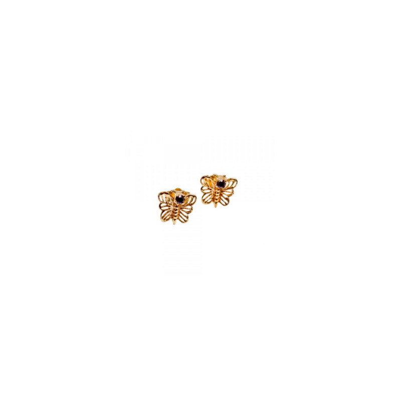 14K YELLOW GOLD GARNET BUTTERFLY  EARRINGS