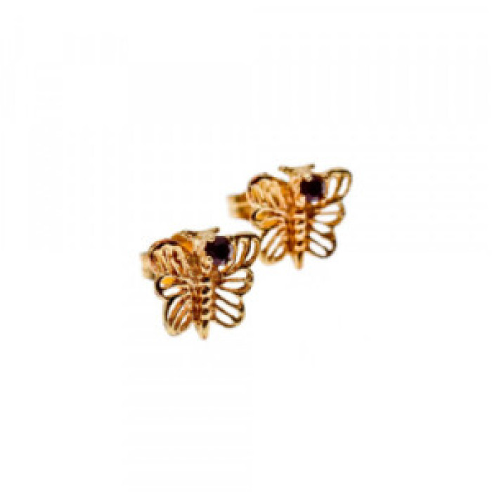 14K Yellow Gold Garnet Butterfly Earrings