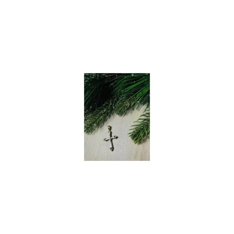 925 Sterling Silver Gold Plated Blue CZ Cross Pendant